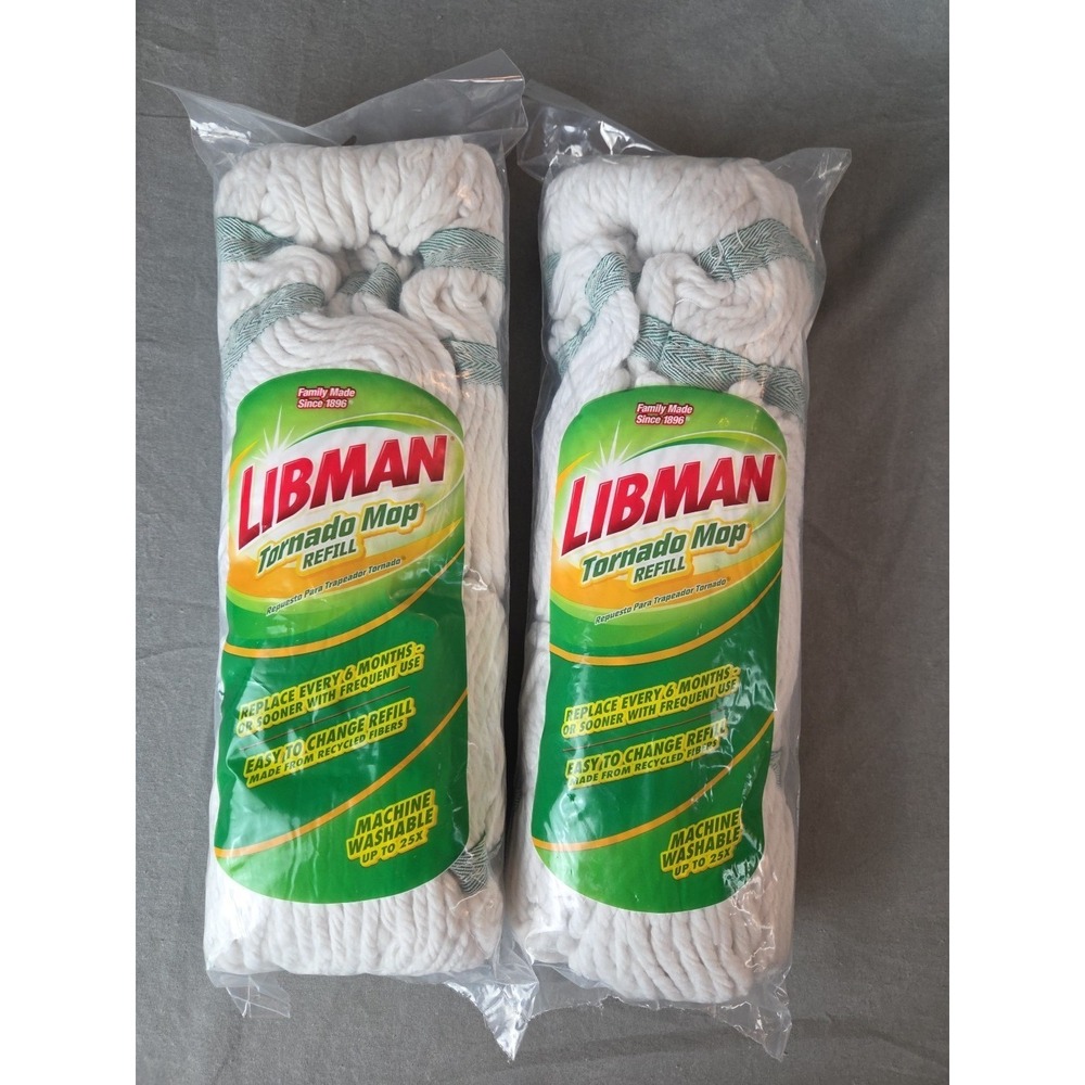 2 Libman Tornado Mop Easy to Change Refills Made from Recycled Fibers